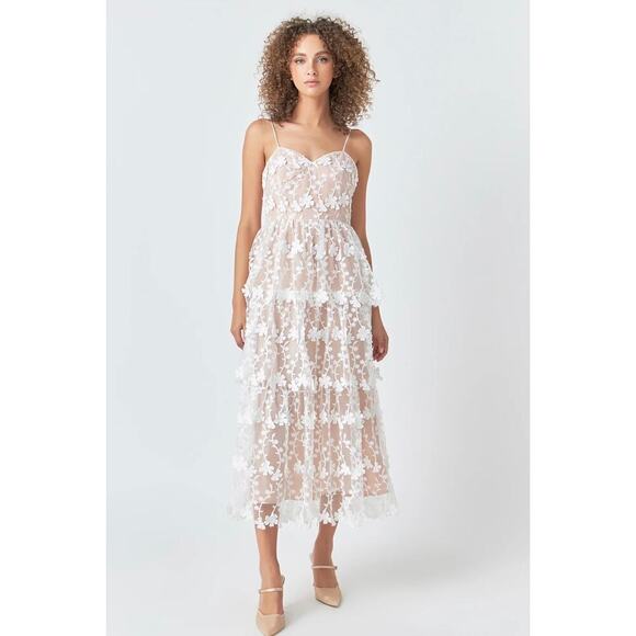 Anthropologie Endless Rose Woman  White CROCHET LAYERED MIDI DRESS, Size… - Picture 1 of 13